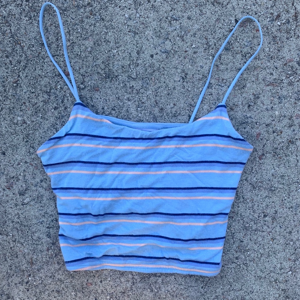 Blue, orange, and navy striped tank/crop top!